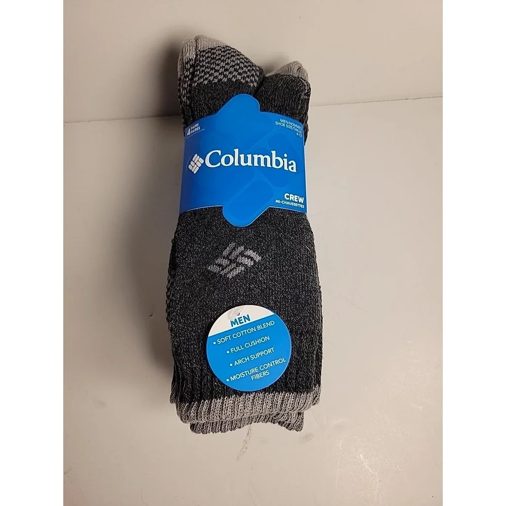 COLUMBIA Mens‎ Mid-Calf Moisture Control Arch Support Crew 4-Pack Socks 6-12